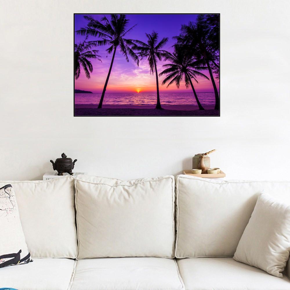 Paysage de plage | Kits complets de peinture au diamant rond 