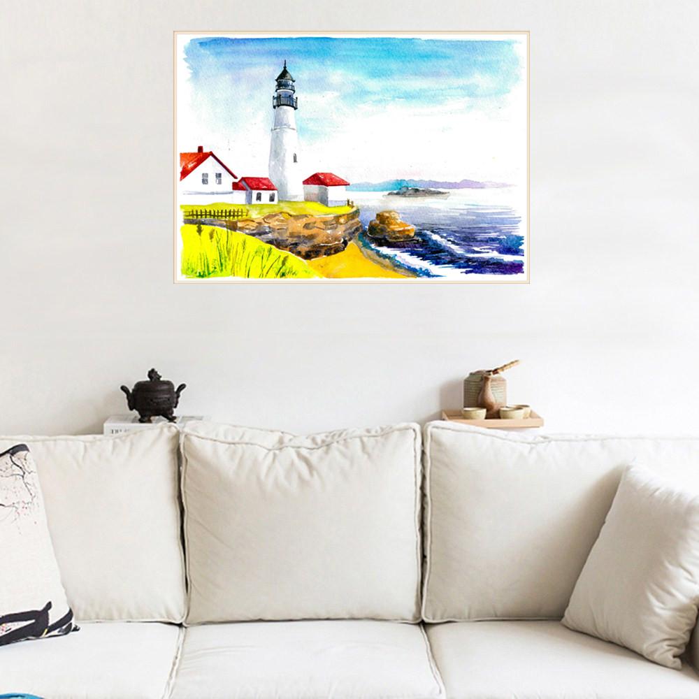 Phare de bord de mer | Kits complets de peinture au diamant rond 