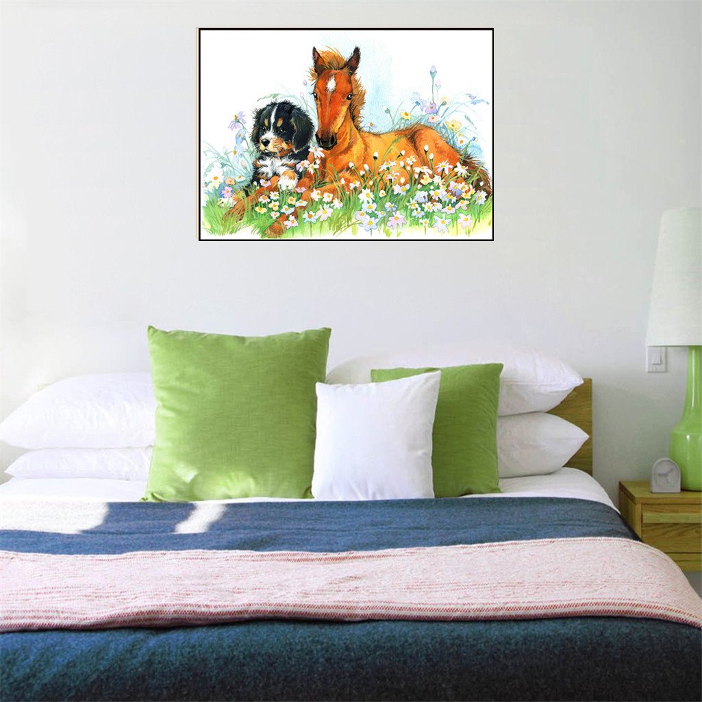 Chien et cheval | Kits complets de peinture au diamant rond