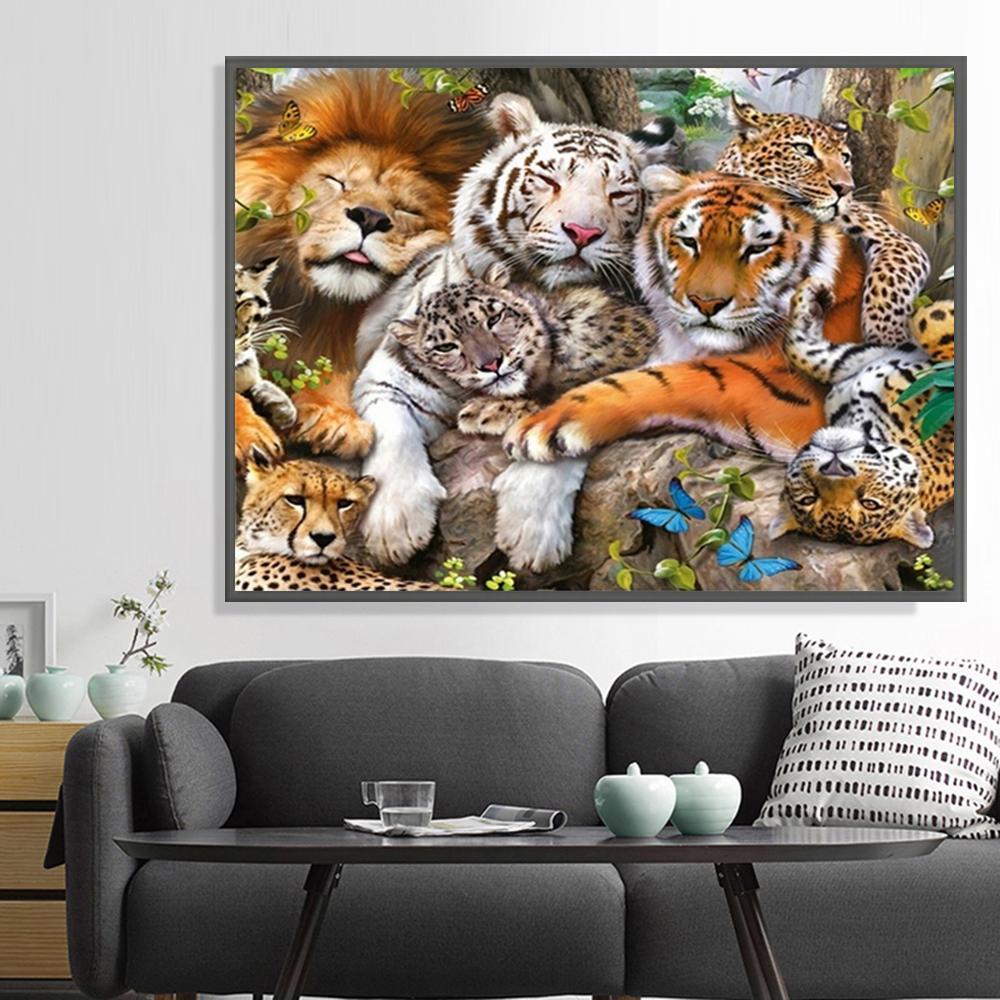 Famille Tigre | Kits complets de peinture au diamant rond