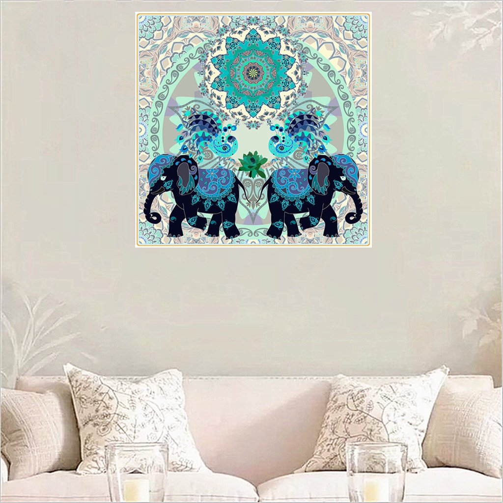 Éléphant et fleur | Kits complets de peinture au diamant rond 