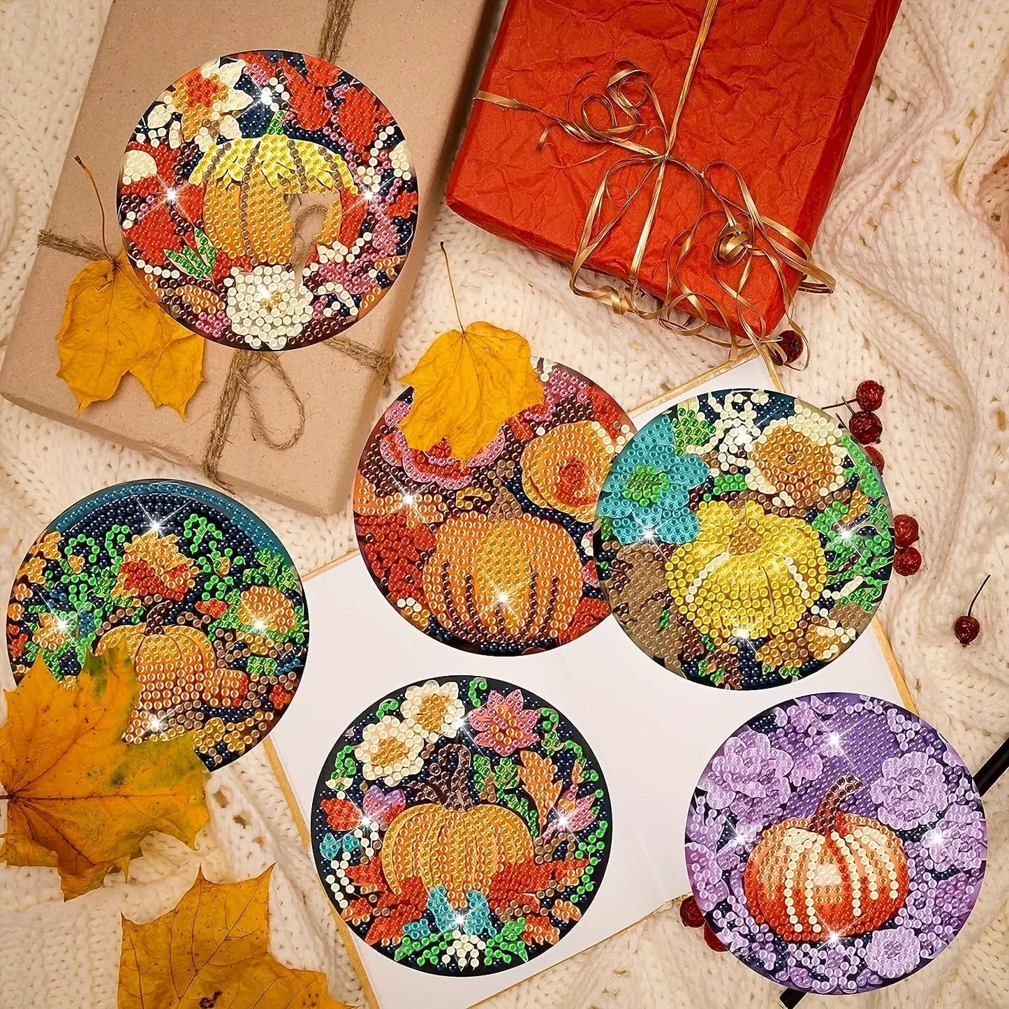 8 pcs set DIY Special Shaped Diamond Painting Coaster  | pumpkin（no holder）