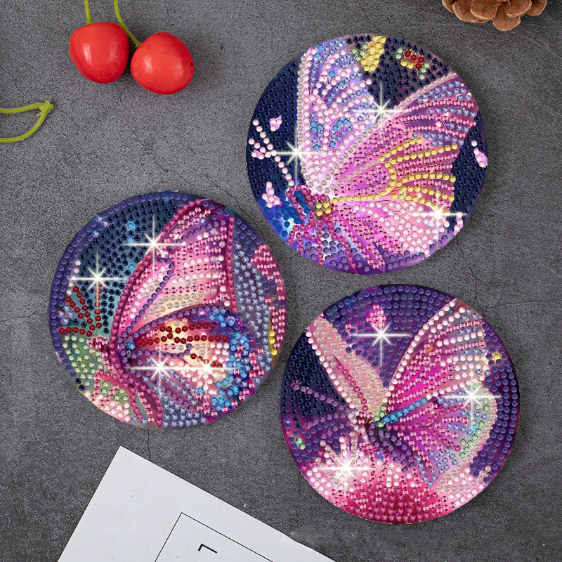 8 pcs set DIY Special Shaped Diamond Painting Coaster  | Butterfly（no holder）