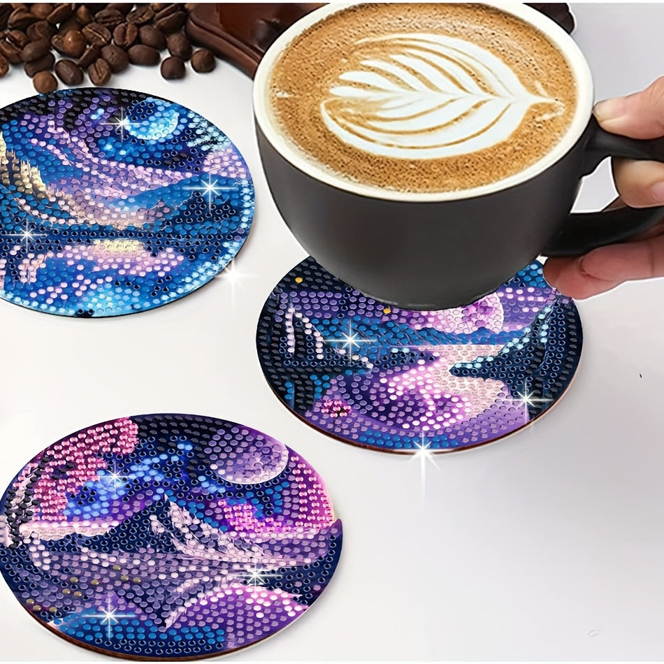 8 pcs set DIY Special Shaped Diamond Painting Coaster  | landscape（no holder）