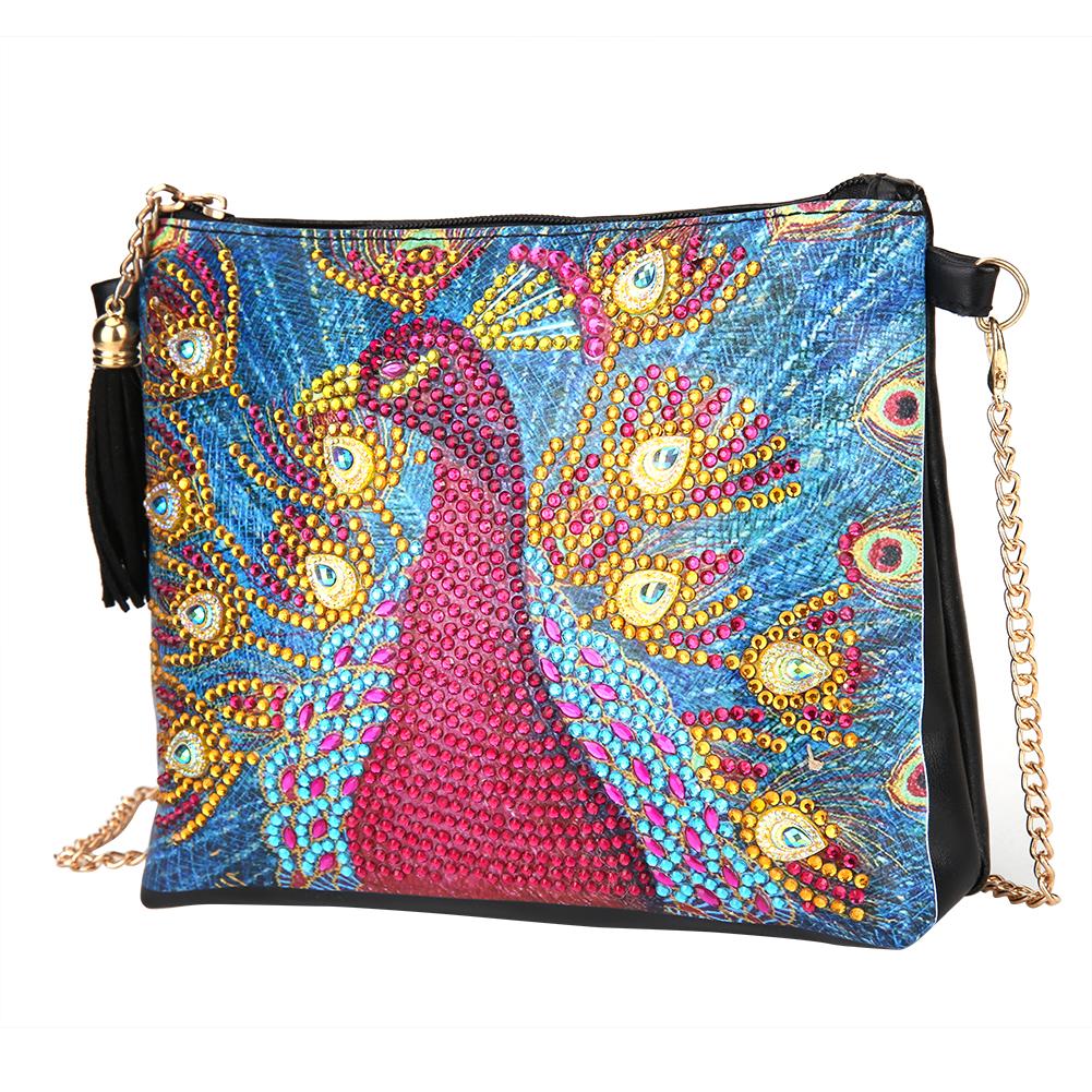 DIY peacock shaped diamond painting one-shoulder chain lady bag