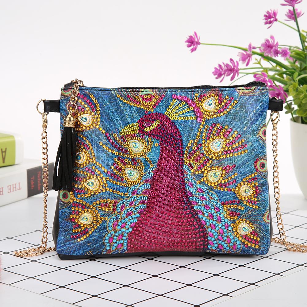 DIY peacock shaped diamond painting one-shoulder chain lady bag