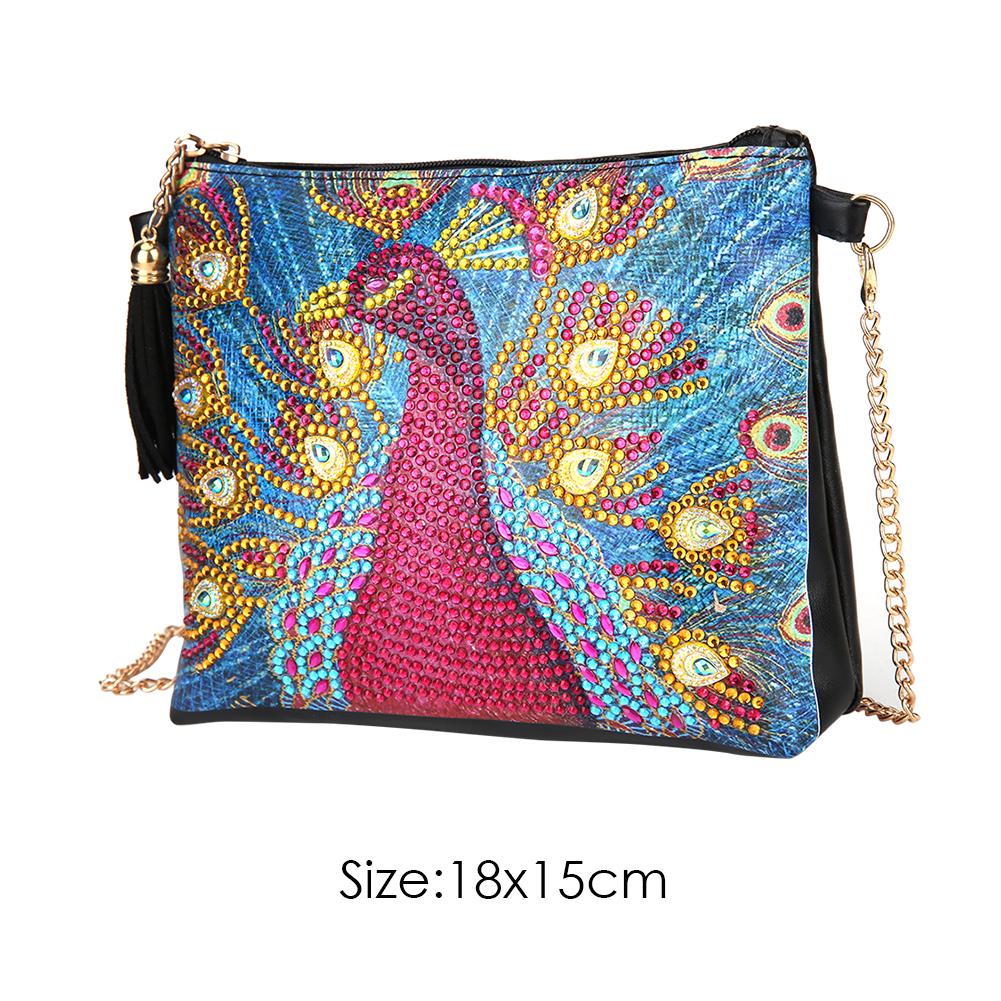 DIY peacock shaped diamond painting one-shoulder chain lady bag