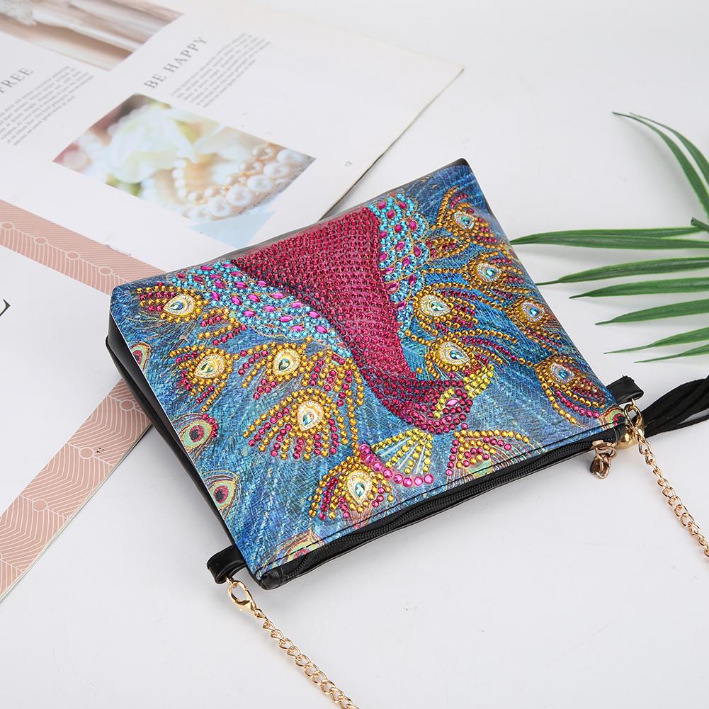 DIY peacock shaped diamond painting one-shoulder chain lady bag