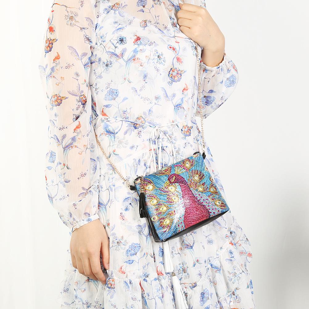 DIY peacock shaped diamond painting one-shoulder chain lady bag