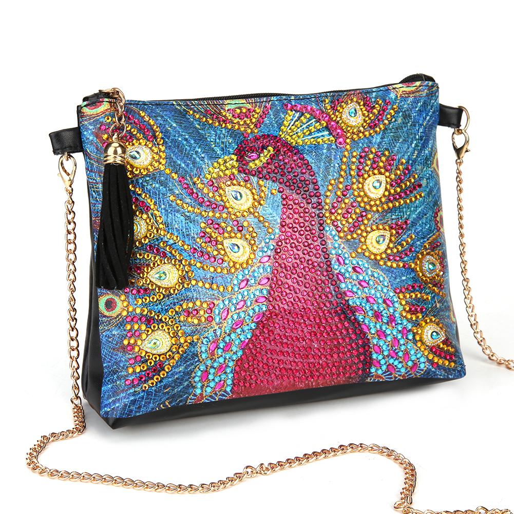 DIY peacock shaped diamond painting one-shoulder chain lady bag