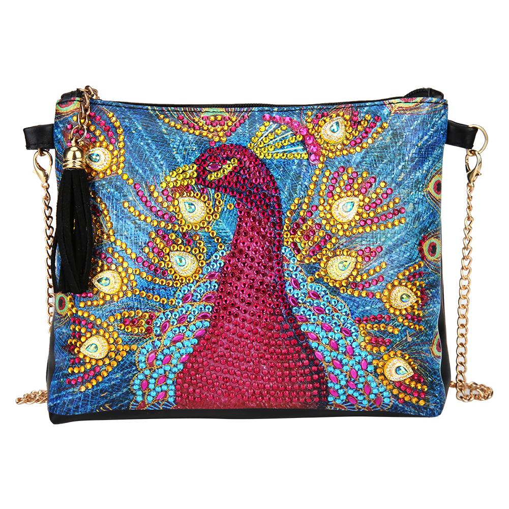 DIY peacock shaped diamond painting one-shoulder chain lady bag