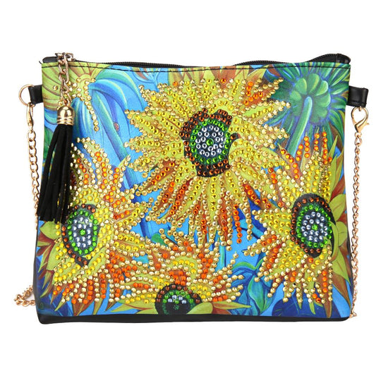 DIY sunflower shaped diamond painting one-shoulder chain lady bag