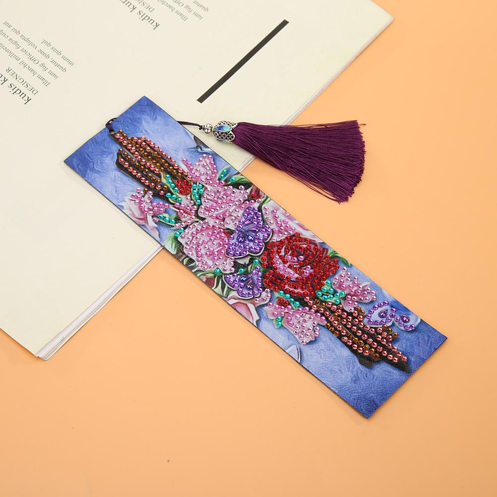 DIY Flower Special Shaped Diamond Painting Leather Tassel Bookmark Gifts