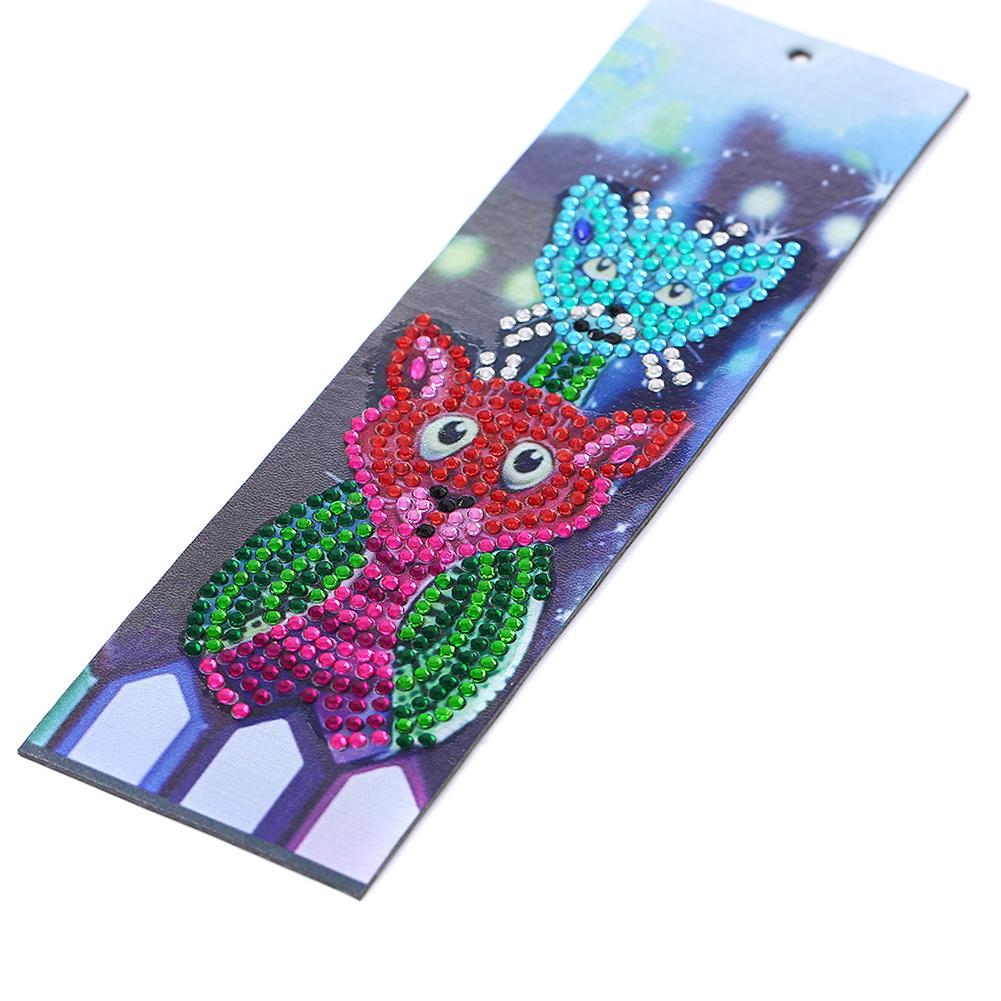 DIY Cute Cat Special Shaped Diamond Painting Leather Bookmark with Tassel