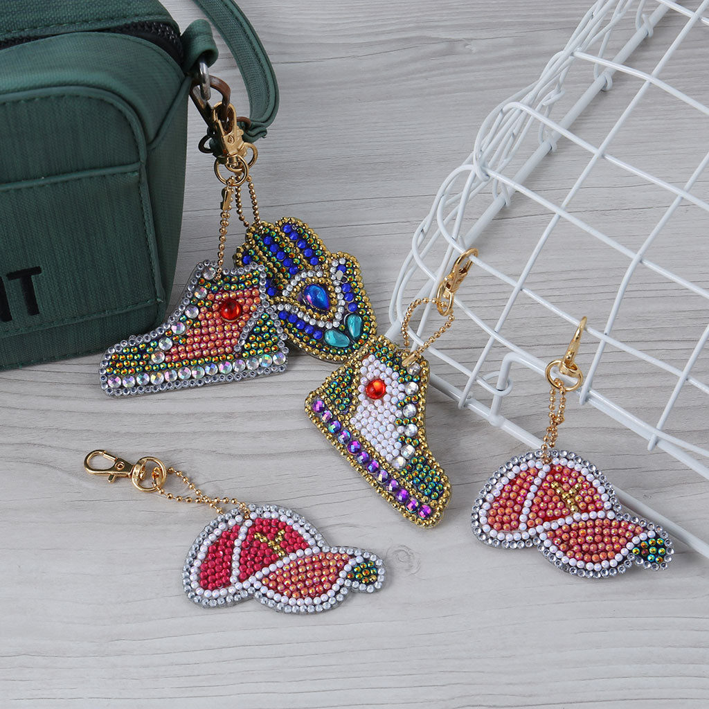 5pcs DIY Shoes and hats Sets Special Shaped Full Drill Diamond Painting Key Chain with Key Ring Jewelry Gifts for Girl Bags