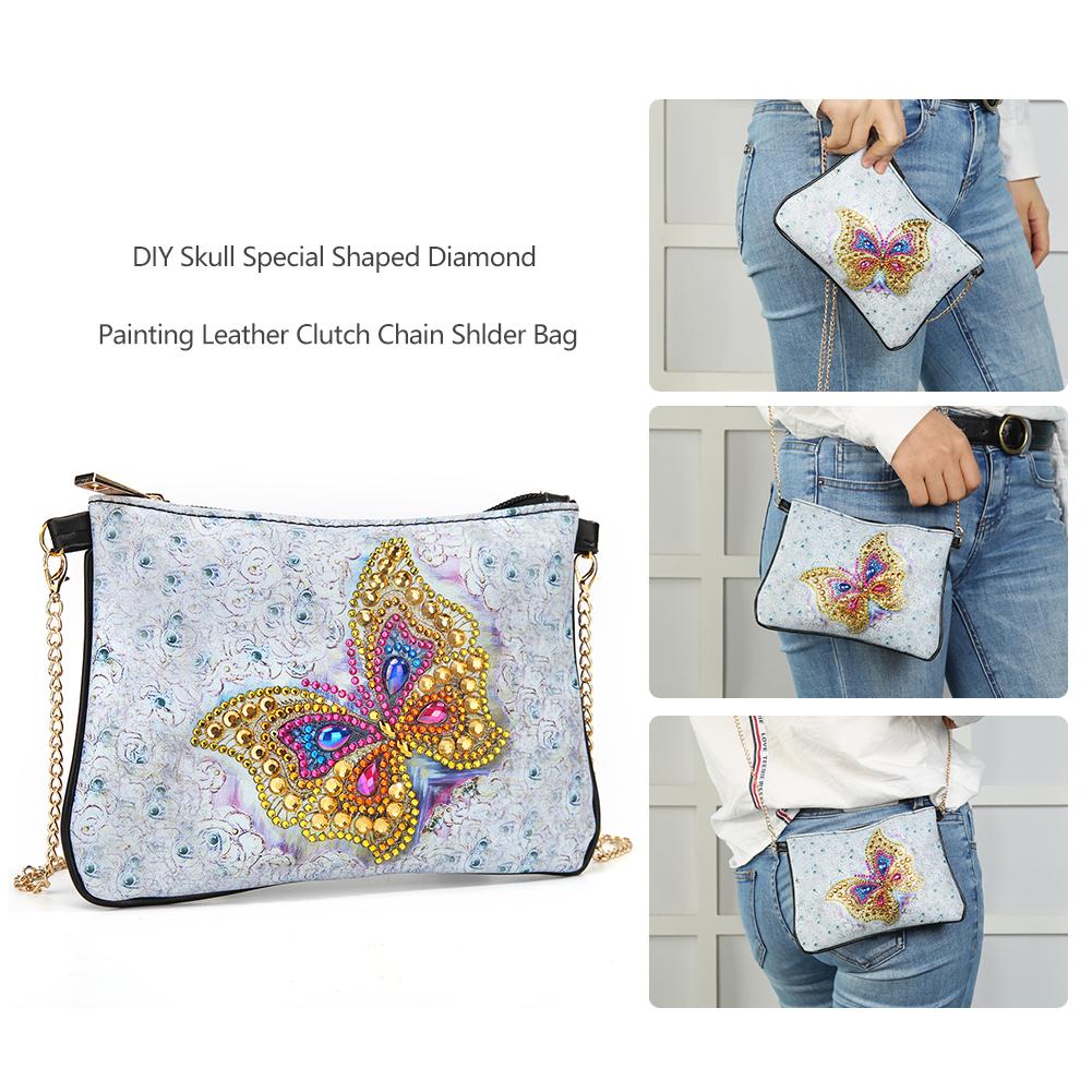 DIY Golden butterfly shaped diamond painting one-shoulder chain lady bag