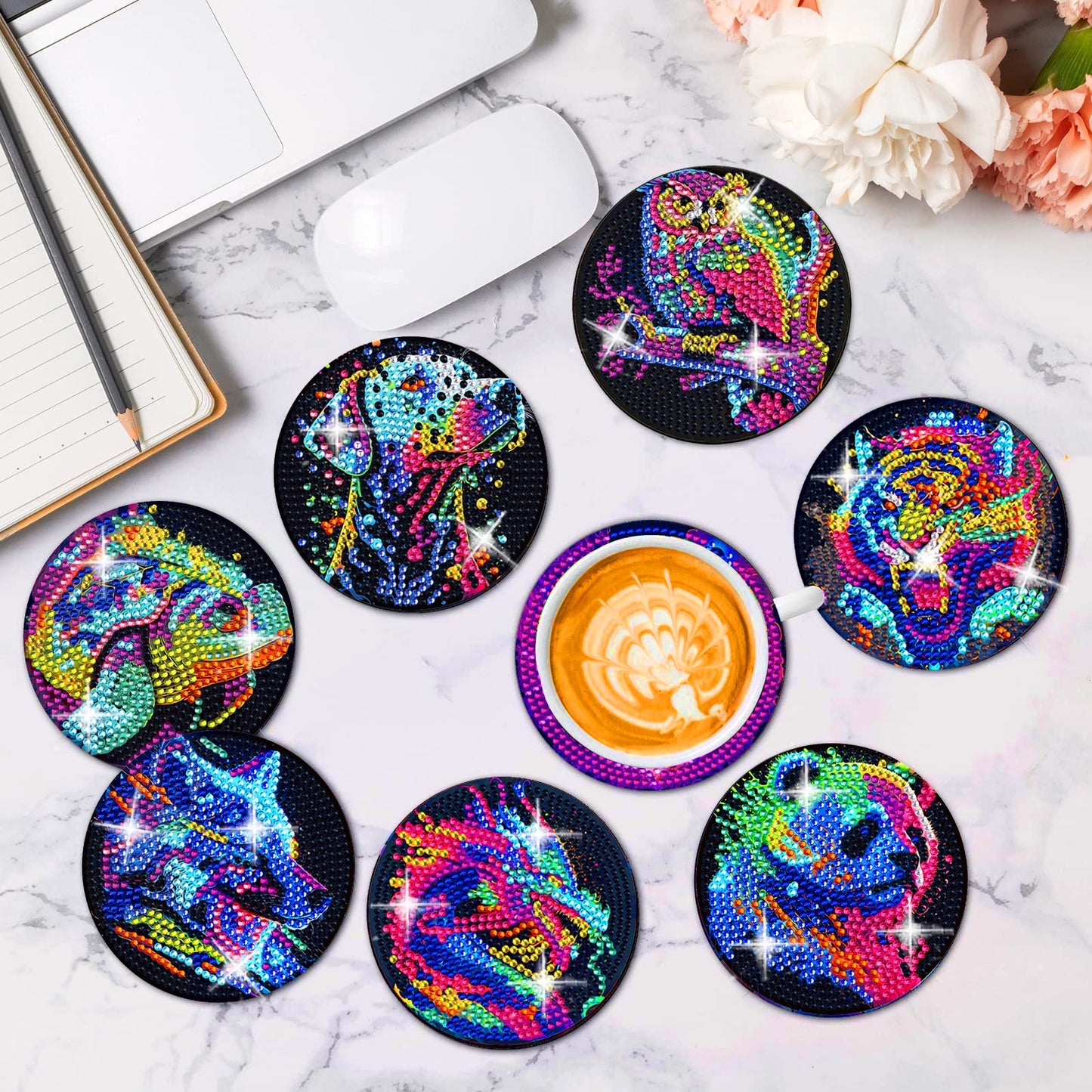 8 pcs set DIY Special Shaped Diamond Painting Coaster  | animal（no holder）