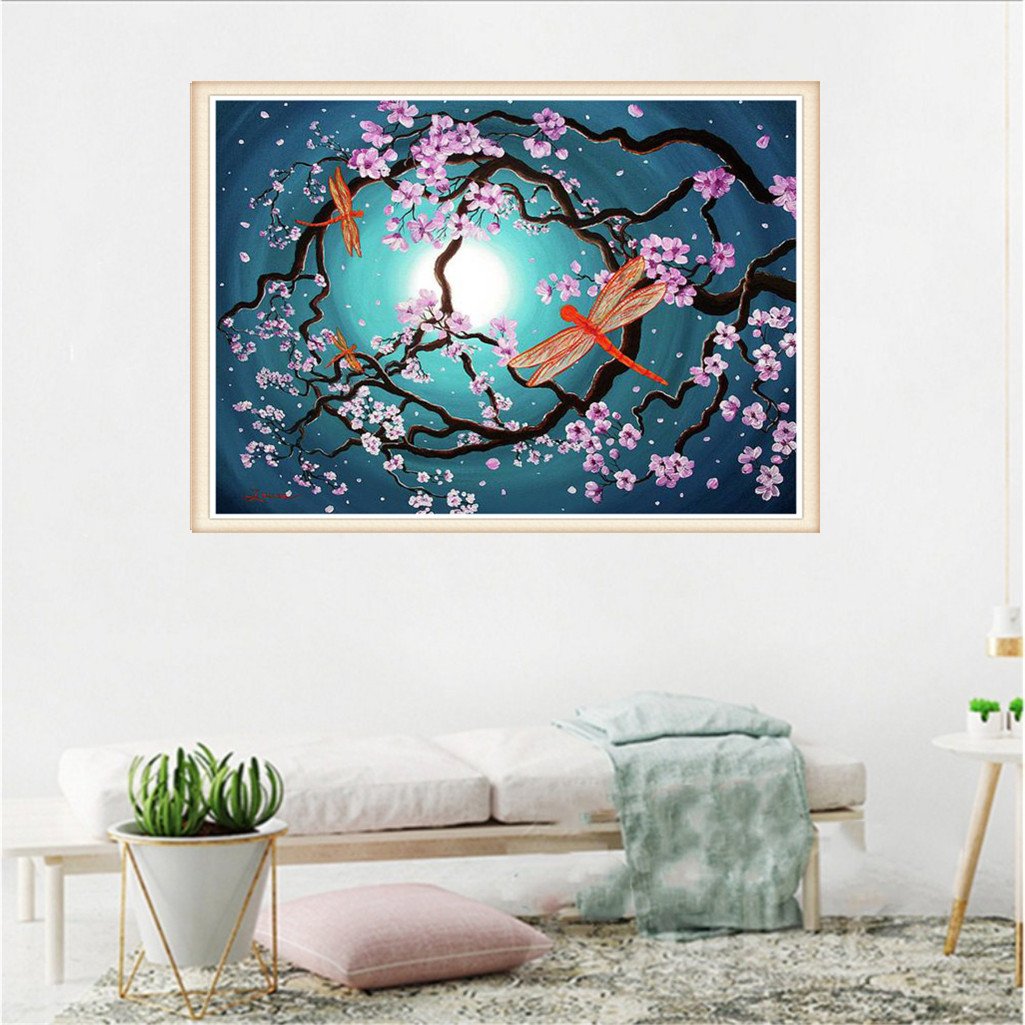 Sakura and dragonfly | Full Round Diamond Painting Kits