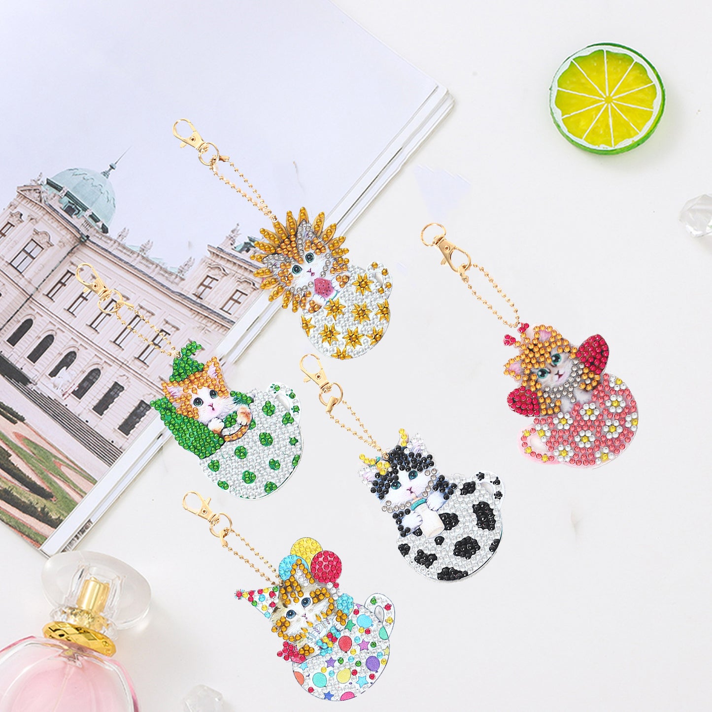 DIY keychain | Cat | Double-sided | Five Piece Set