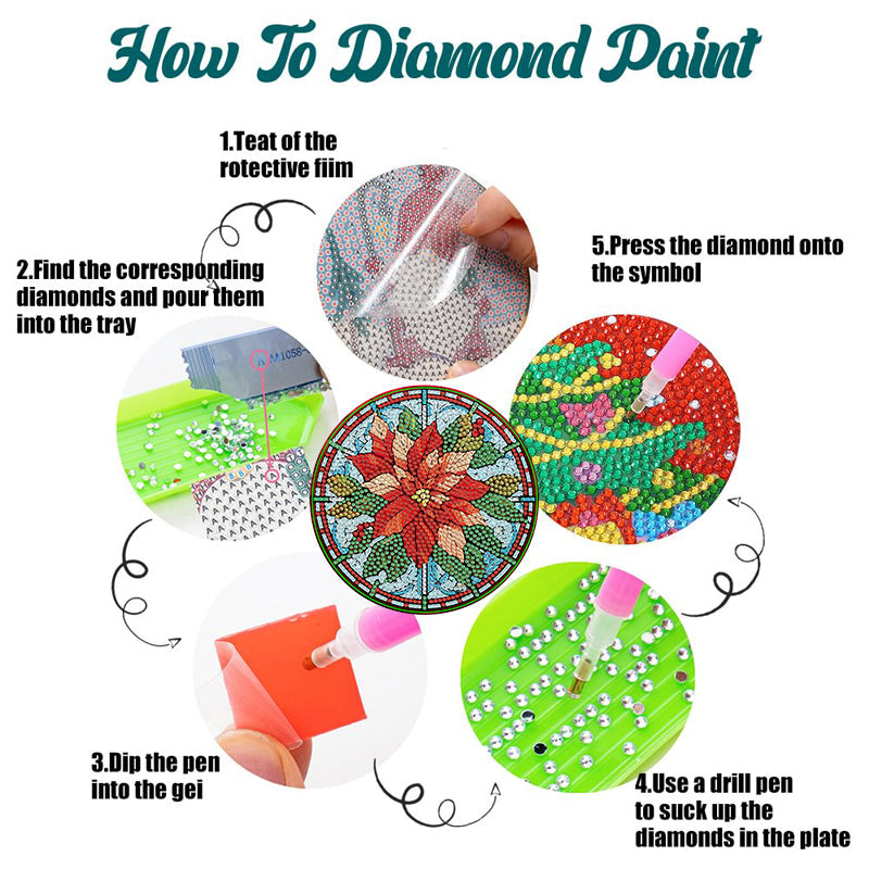 4PCS Diamond Painting Placemats Insulated Dish Mats | Flower