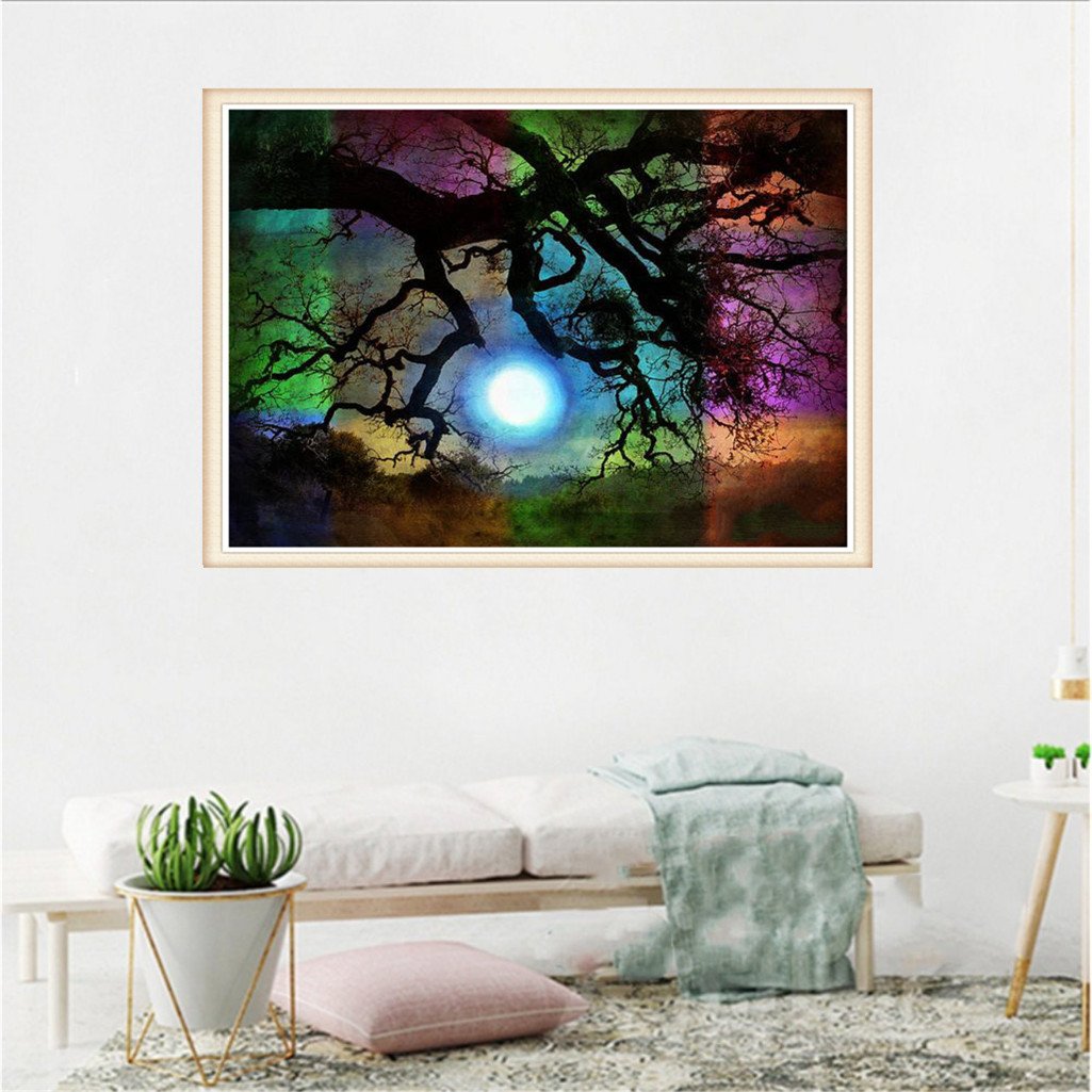 Lune d'arbre Aurora | Kits complets de peinture au diamant rond