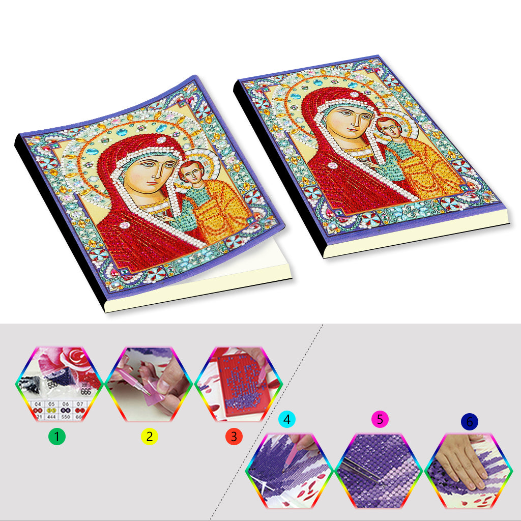 A5 5D Notebook DIY Part Special Shape Rhinestone Diary Book | Virgin Mary