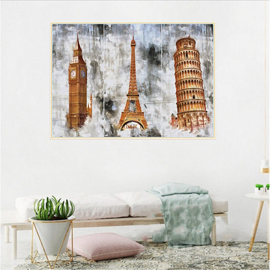 Big Ben, Tour Eiffel, Tour penchée de Pise | Kits complets de peinture au diamant rond