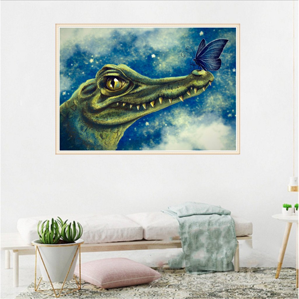 crocodile et papillon | Kits complets de peinture au diamant rond 