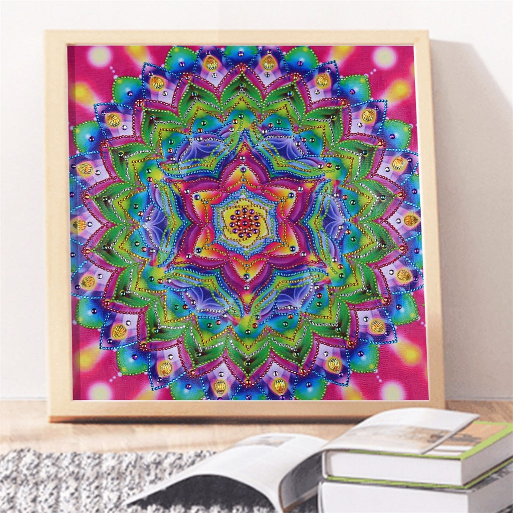 Fleur de mandala | Kits de peinture au diamant de forme spéciale