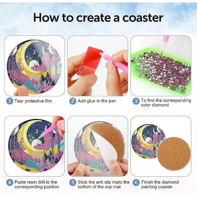 8 pcs set DIY Special Shaped Diamond Painting Coaster  | Moon (no holder)