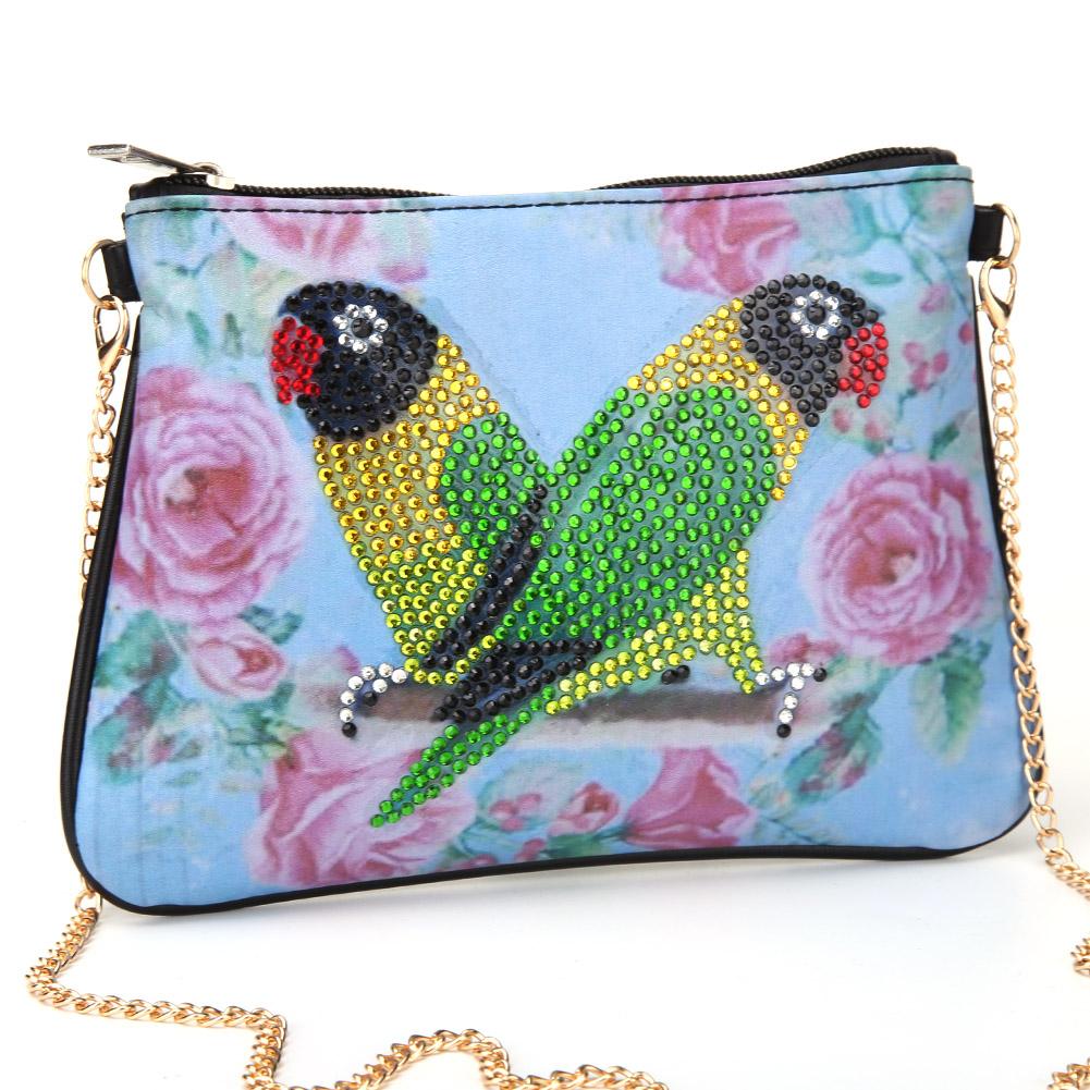 DIY papageiförmige Diamantmalerei-Damentasche mit einer Schulterkette
