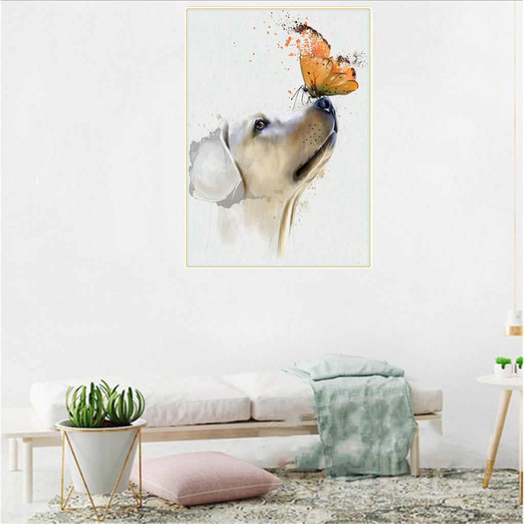 Chien et papillon | Kits complets de peinture au diamant rond