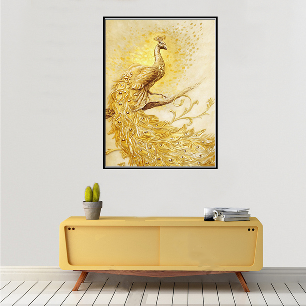 Golden Silk Peacock | Full Round Diamond Painting Kits