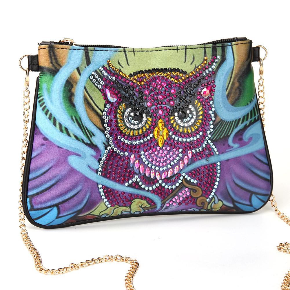 DIY Owl shaped diamond painting one-shoulder chain lady bag