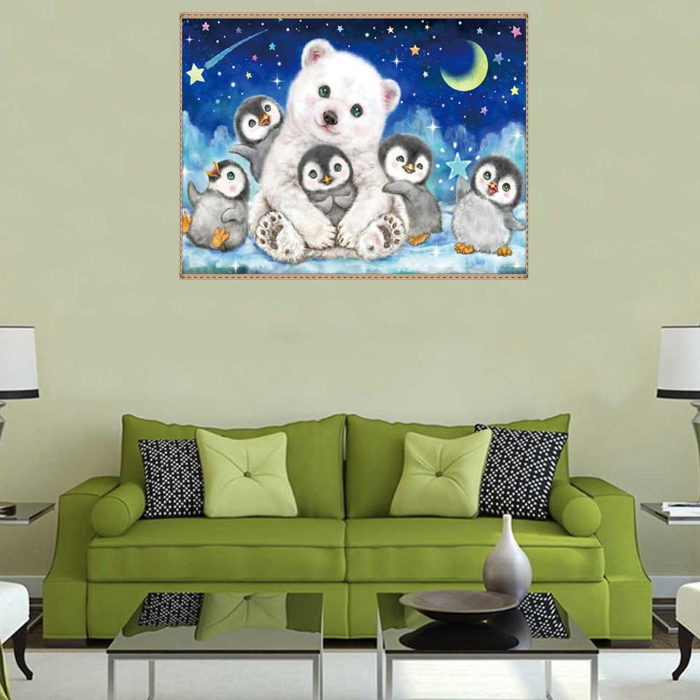 Ours polaire et pingouin | Kits complets de peinture au diamant rond