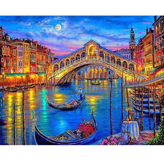 Vue nocturne de Venise | Kits complets de peinture au diamant rond 