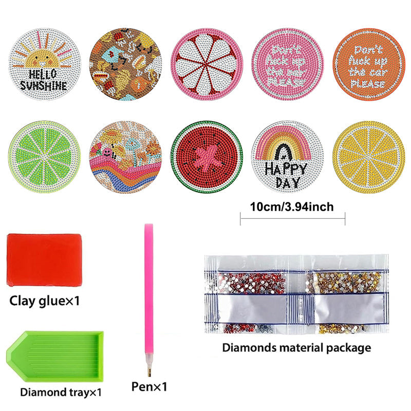 10 pcs set DIY Special Shaped Diamond Painting Coaster | Fruit (no holder)