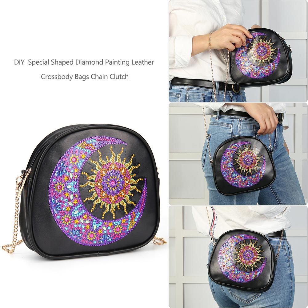 DIY moon shaped diamond painting one-shoulder chain lady bag