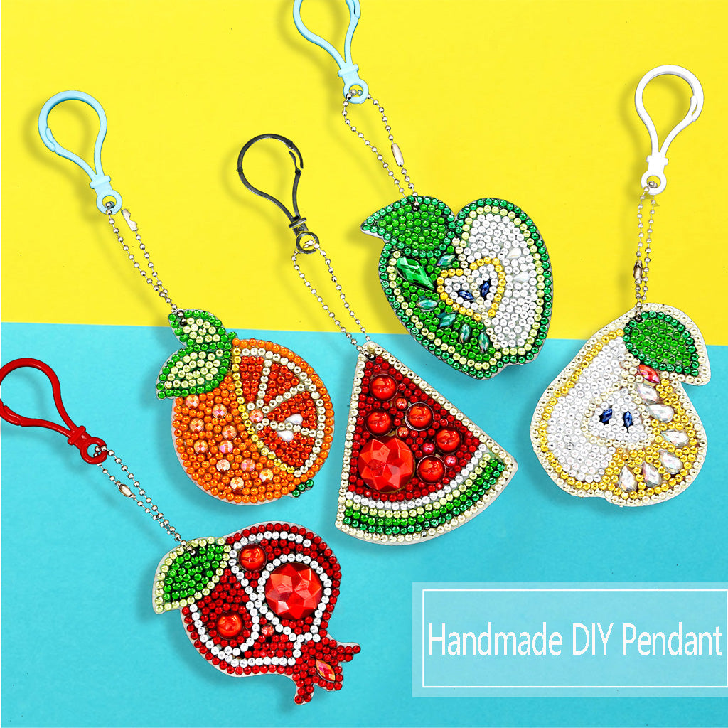 5pcs DIY Fruit Sets Special Shaped Full Drill Diamond Painting Key Chain with Key Ring Jewelry Gifts for Girl Bags