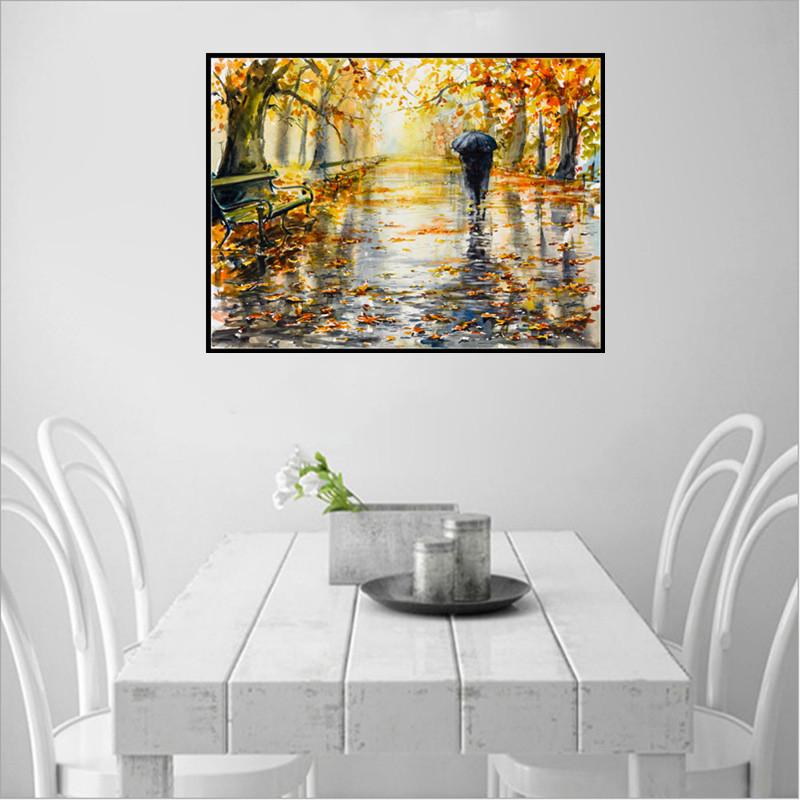 Paysage de pluie | Kits complets de peinture au diamant rond