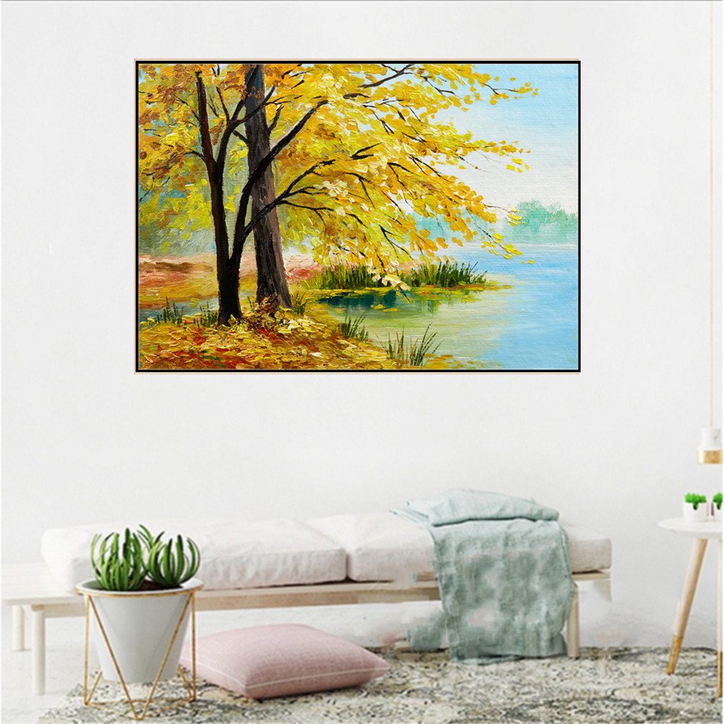 Arbre au bord du lac | Kits complets de peinture au diamant rond