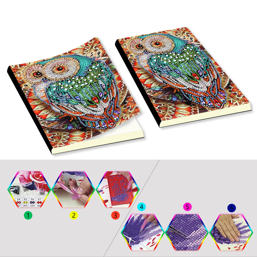 A5 5D Notebook DIY Partie Forme Spéciale Strass Journal Journal | Hibou