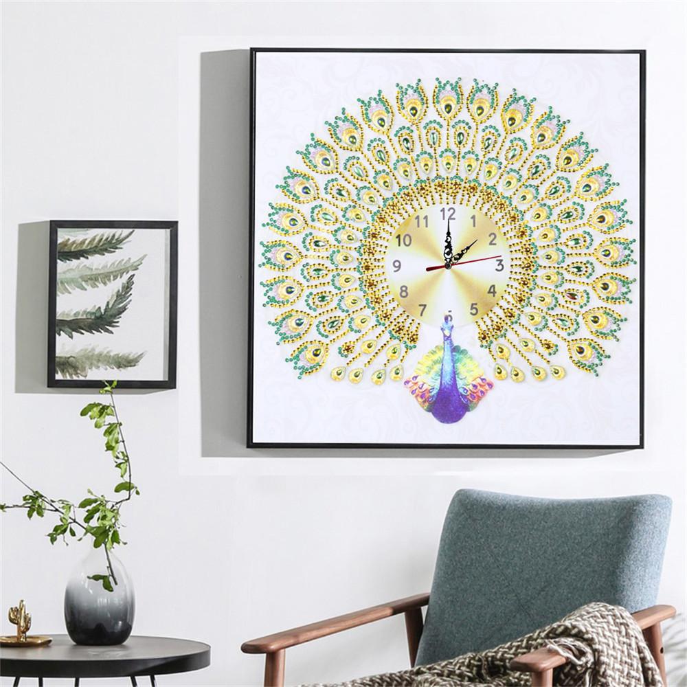 peacock clock | Crystal Rhinestone  | Full Round Diamond Painting Kit