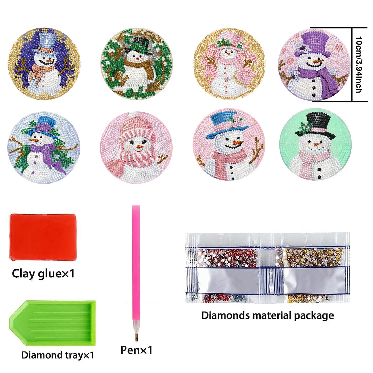 8 pcs set DIY Special Shaped Diamond Painting Coaster  | Snowman£¨no holder£©