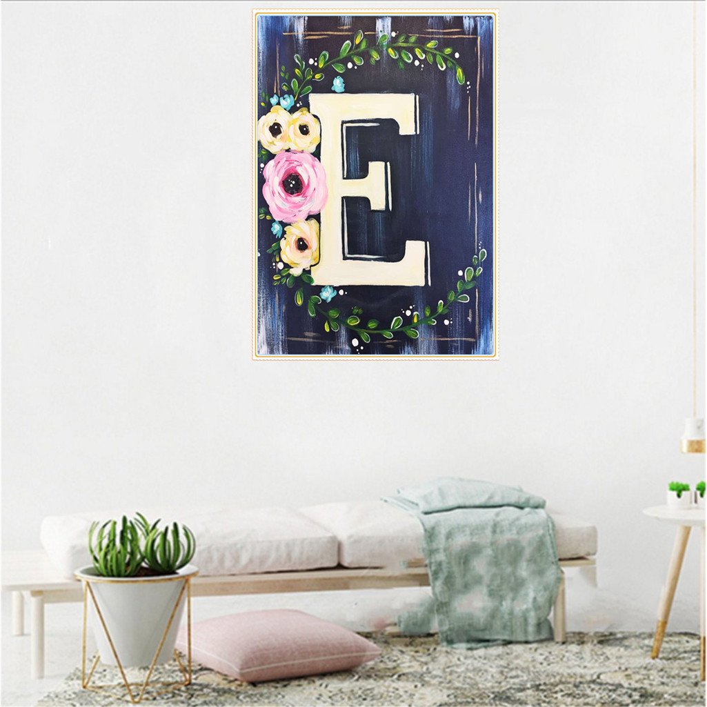 Flower with letter E | Full Round Diamond Painting Kits