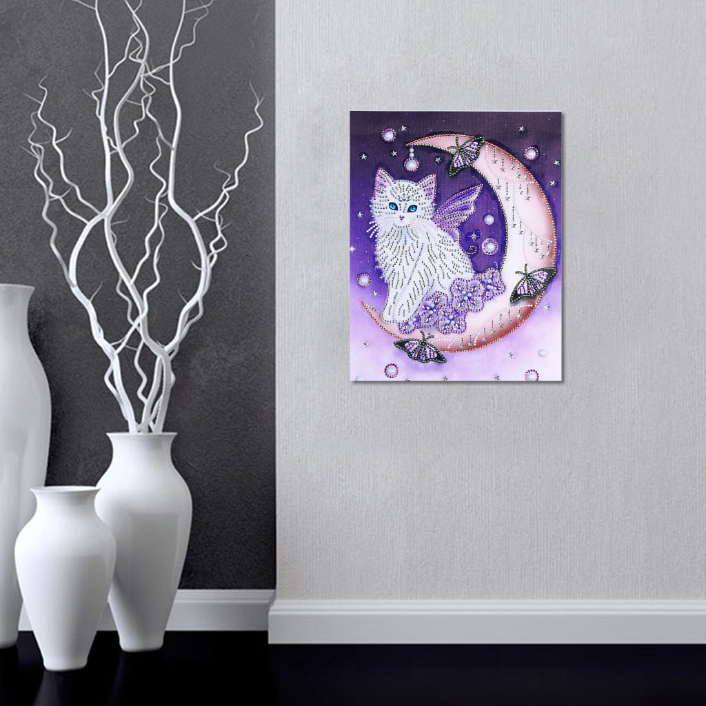 Moon Cat  | Crystal Rhinestone  | Full Round Diamond Painting Kits