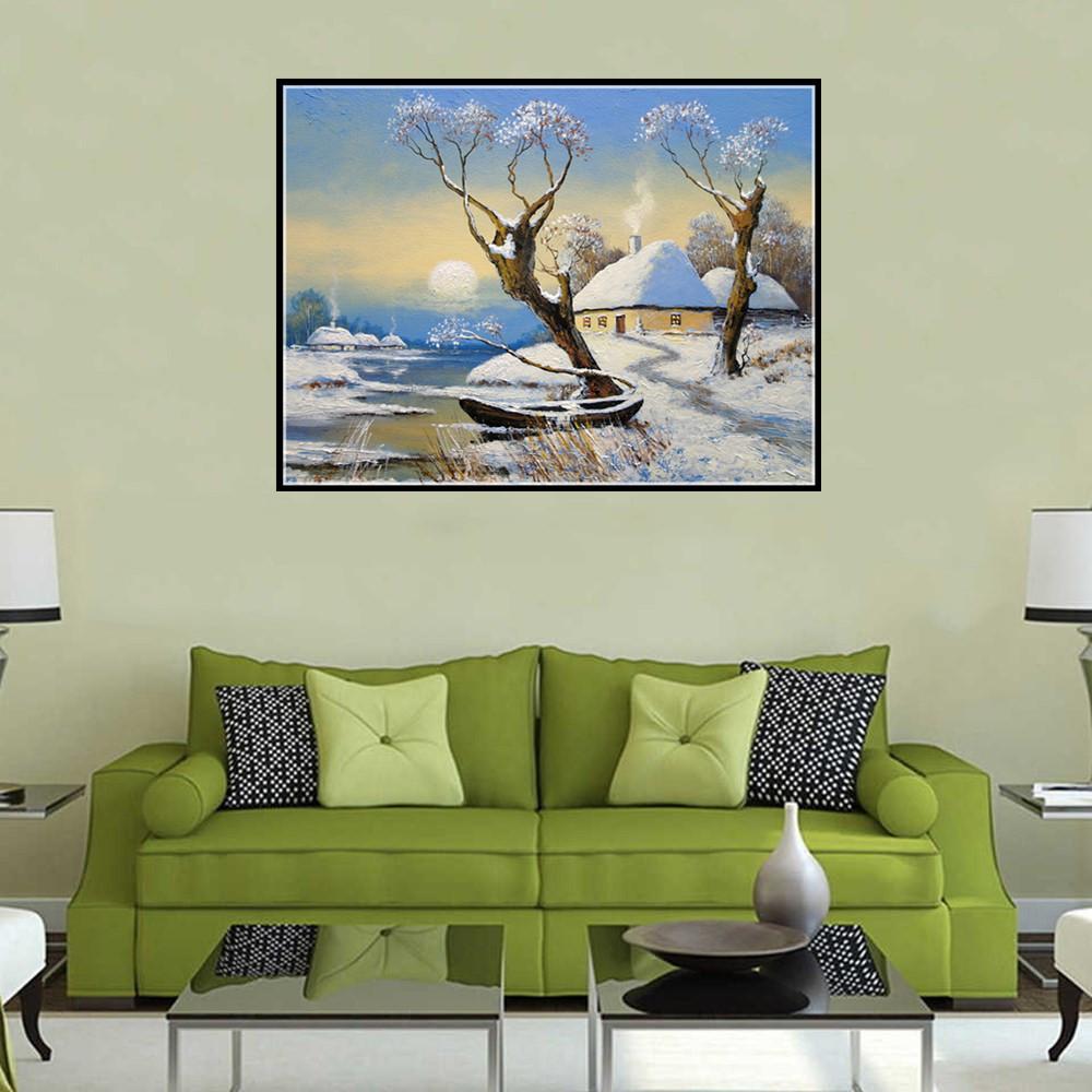 Paysage de neige | Kits complets de peinture au diamant rond 