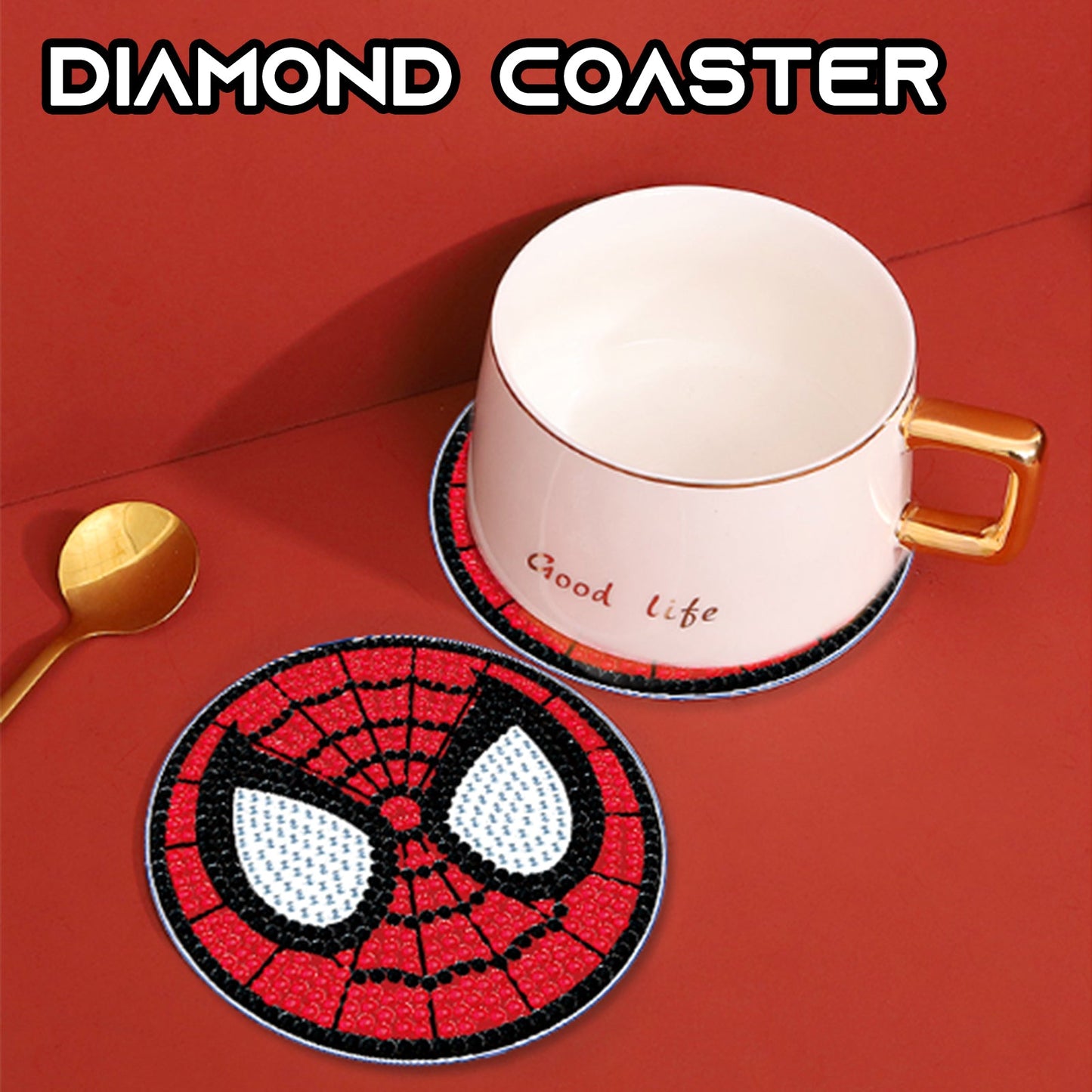 2-teiliges Set DIY speziell geformter Diamant-Gemälde-Untersetzer | Spider Man