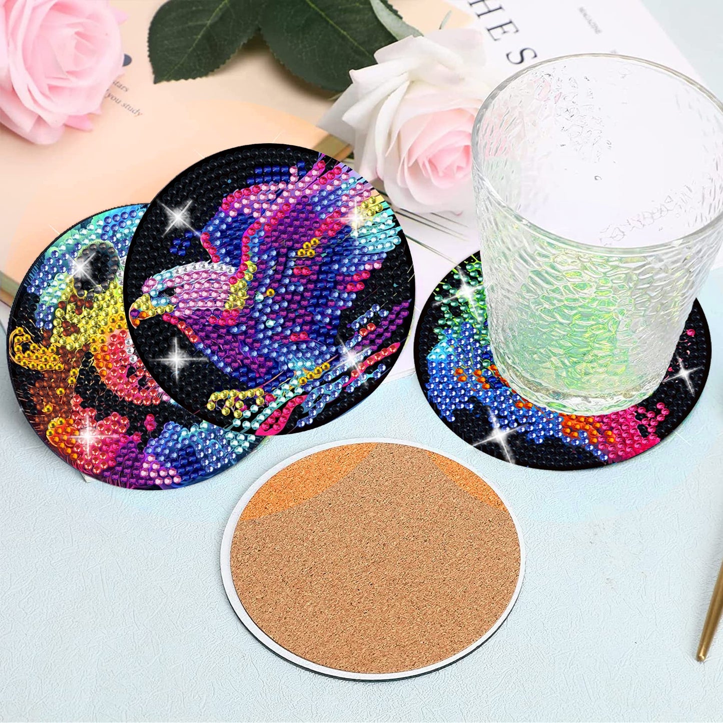 8 pcs set DIY Special Shaped Diamond Painting Coaster  | animal（no holder）