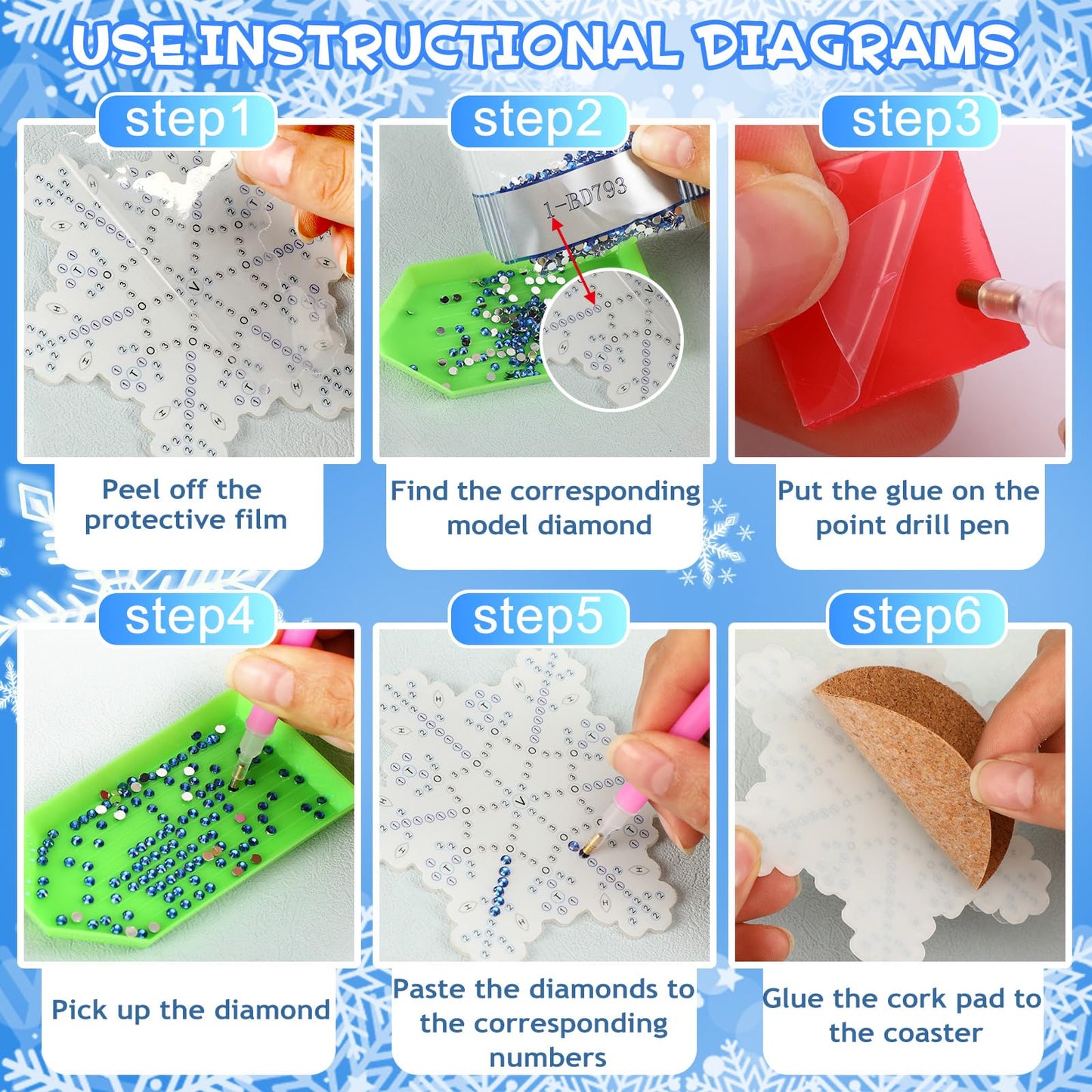 8 pcs set DIY Special Shaped Diamond Painting Coaster  | Snow (no holder)